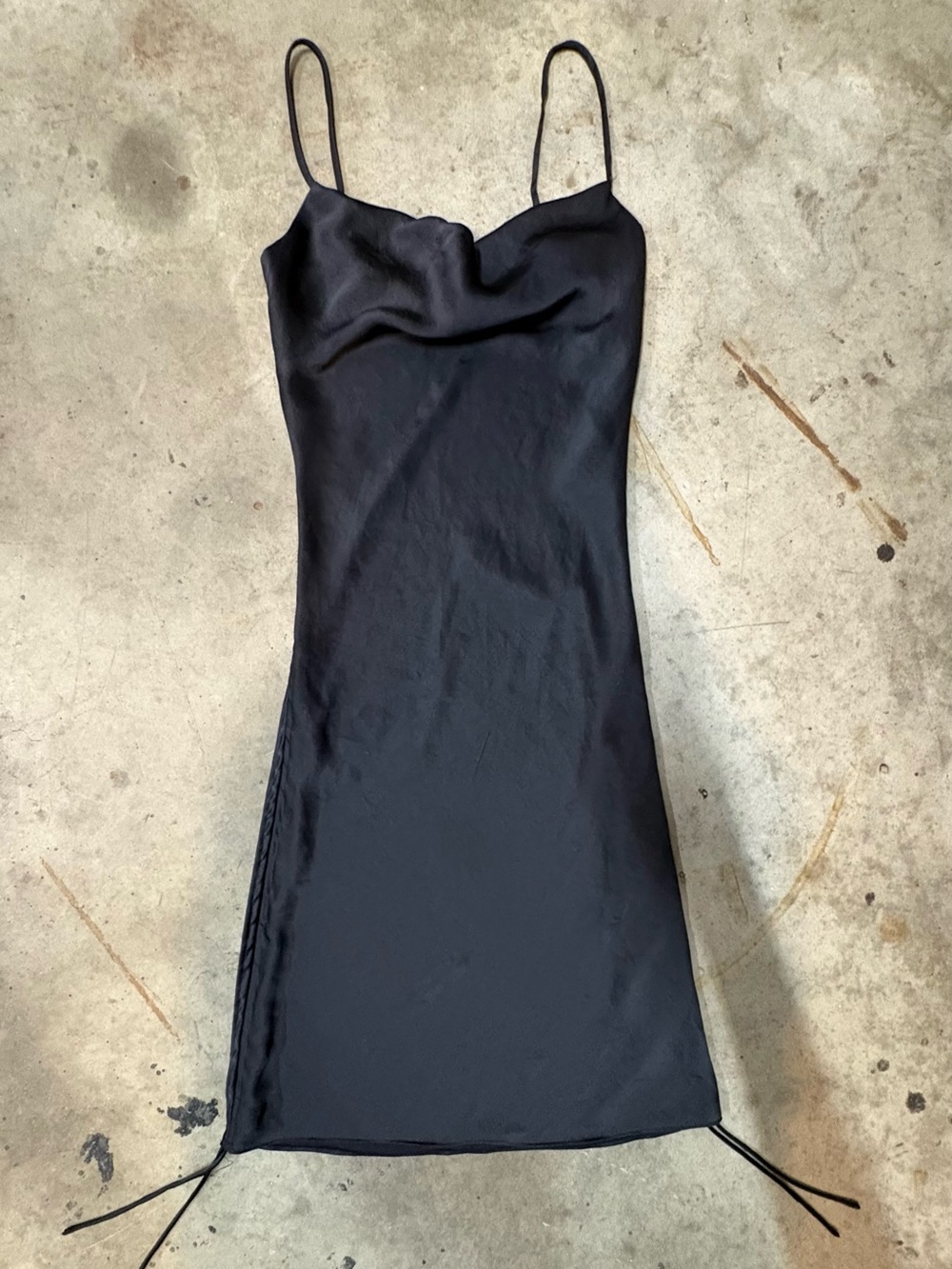 Aritzia Black Satin Cowl-Neck Mini Dress